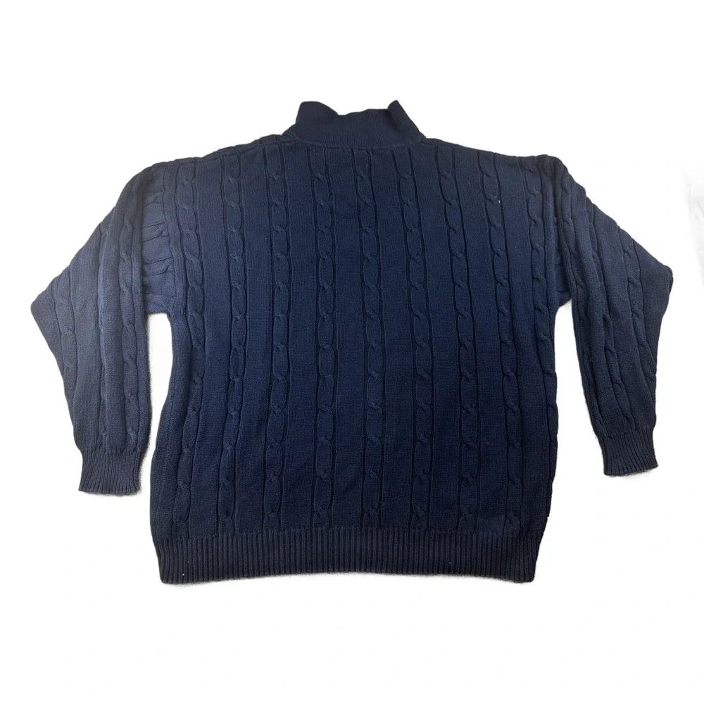 Izod Sweater Men XL Blue Cotton Cable Knit 1/4 Button Embroidered Crest Preppy